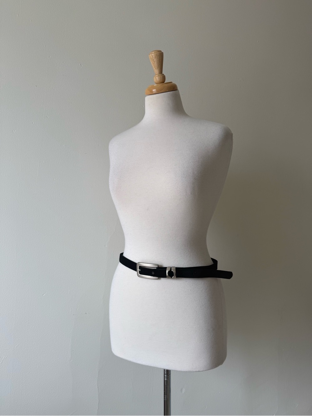 Y2K Black Velvet Skinny Belt | Silver Buckle | High Waist - Picture 1 of 5